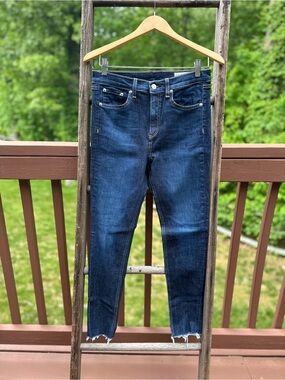 rag & bone Dark Indigo Skinny Jeans with Frayed Hem